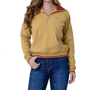 NEW KIMES RANCH malta cropped quarter zip sweatshirt in maize